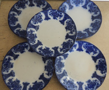 5 ANTIQUE FLOW BLUE 8" Plates