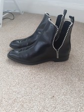 ZARA BLACK LEATHER STUDDED ANKLE BOOTS SIZE UK 6 (EUR 39)