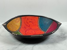 Hand Carved Wooden Decorative Bowl 29cm Colourful Inlay African Tribal Design
