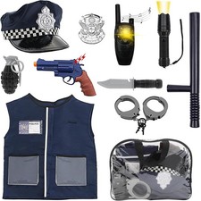 deAO Kids Police Costume Set, Handcuffs for Kids with Keys, Hat, SWAT Fancy Dre
