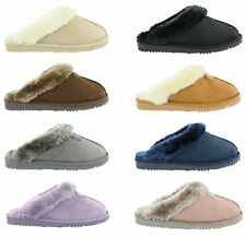 Ladies Womens Ella Slippers Jill Faux Fur Lined Vegan Memory Foam Comfy Mules