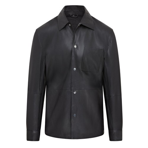 Men black leather shirt - leather,