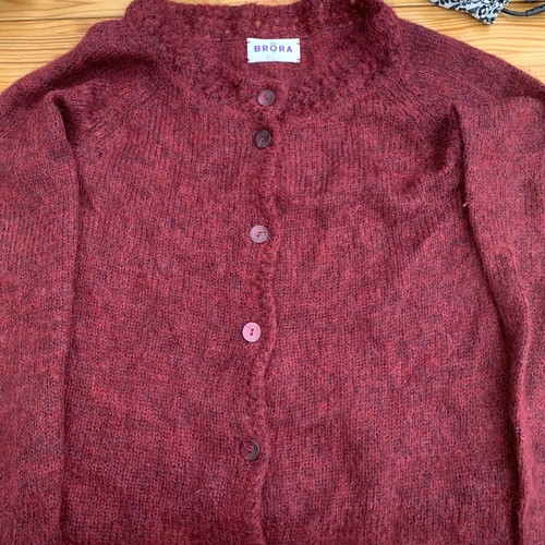 Brora mohair cardigan burgundy - mohair,