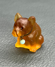 Antique Bohemian Miniature Frosted Amber Glass Figurine French Bulldog