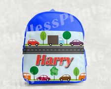 Personalised Blue Cars Transport Boys Kids Backpack Childrens School PE Bag (1)