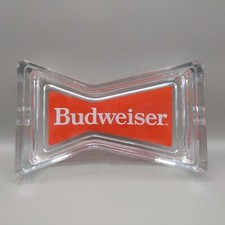 Vintage 1990s Budweiser Heavy Glass Bowtie Ashtray 8” x 4.5” Retro Tobacciania