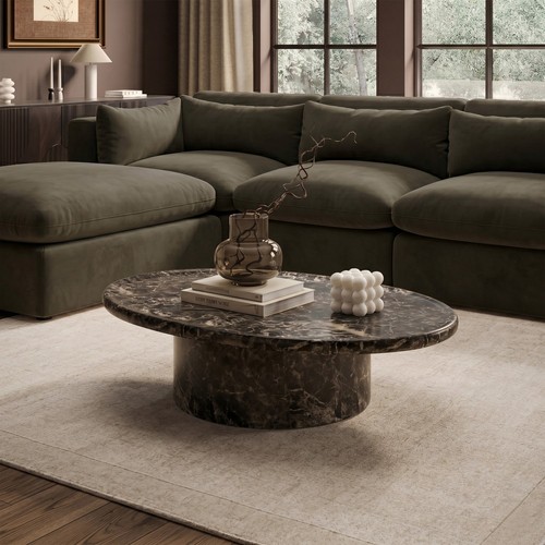 Large brown marble effect oval - brown,