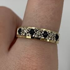 Sapphire & Diamond Half Eternity Band Ring 9ct 9k Yellow Gold- Size R