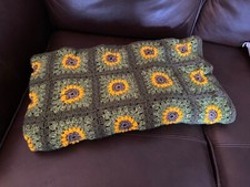 Crochet Sunflower Floral Blanket Green Throw Afghan Lap Baby Blanket - 40" x 44"