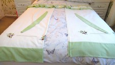 Lovely Full Set of Green & White Kitchen Curtains with pelmet embroidered Olive