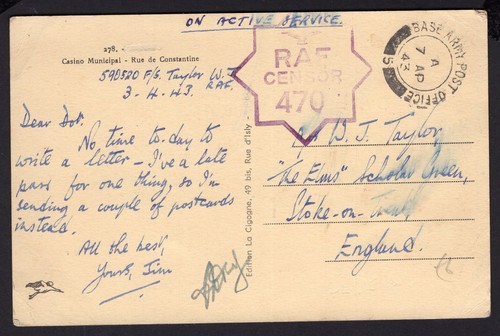 1943 postcard with raf censor - 1943,