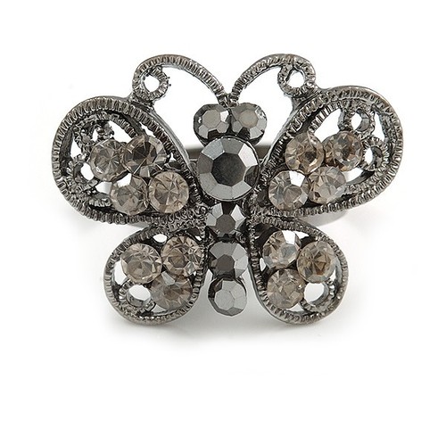 Ash grey diamante butterfly - grey,