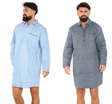 Mens Brushed Cotton Long Sleeve Sleep Shirt Nightshirt Nightgown Pajamas Top
