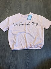BNWT TU clothing Girls Pink ‘Love The Simple Things’ Cropped Top, 11 Years, Gift