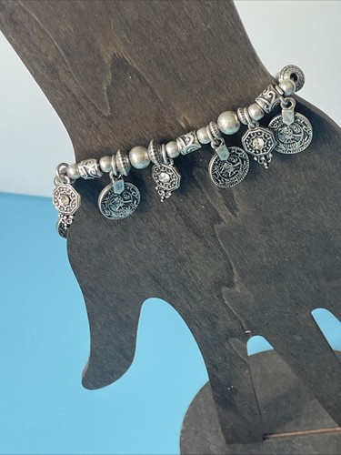 Antique silver tone coin charm - silver,