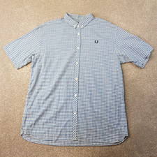 Fred Perry Mens Shirt Large Blue White Slim Gingham Casuals Mod Scooter Terrace