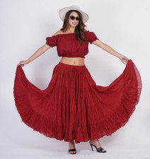 Wevez Tribal Belly Dance Cotton Long Skirt For Women  (25 Yard Skirt) Maroon