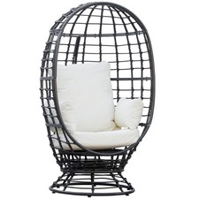 Outsunny Swivel Egg Chair Rattan Outdoor Chair with Cushion for Patio Black