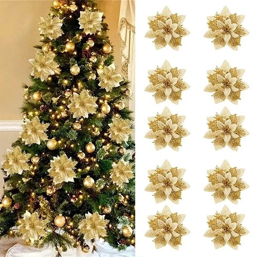 10pcs 14cm glitter poinsettia - 14cm,
