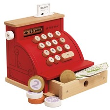 Wooden Toy Cash Register Till with Drawer Play Money Pretend Shop 3 Plus Fun...