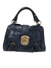 Risk Navy Blue Leather Satchel Handbag with Gold Hardware Pre Loved Fashion 