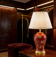 Red Gold Floral Bird Pattern