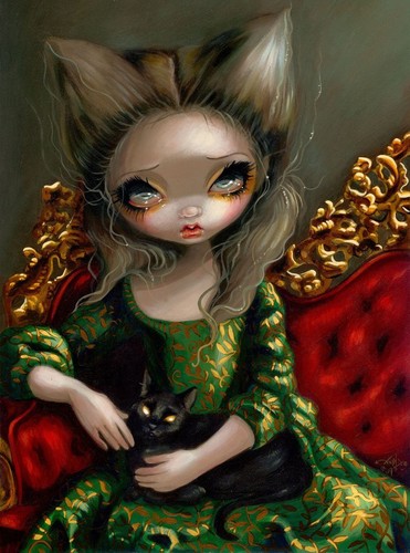 Princess with black cat - black,