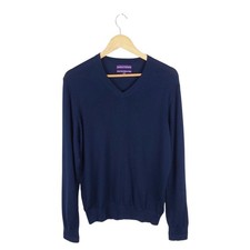 Guthrie and Valentine Men's Navy Blue Extra Fine Merino Wool Jumper Size Medium