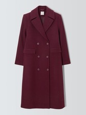 John Lewis Womens Double Breasted Wool Blend Coat Burgundy - 10 (Hair/Odour) B+