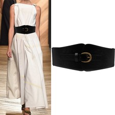Elastic Waist Belt Black Vintage Wide Band Waspie Belt Leather Retro Waistband