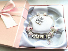 Personalised ANY NAME childrens girls pink silver charm bracelet FAST DISPATCH