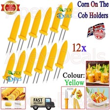 12x Stainless Steel Corn Cob Holders BBQ Skewers Forks Kitchen Sweetcorn Tool UK