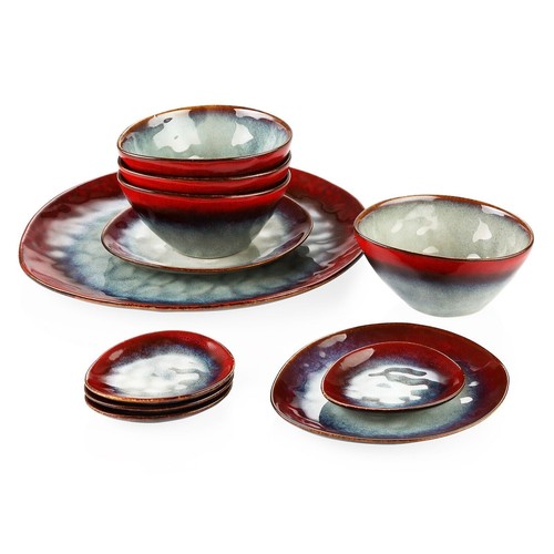 Red serving plate stoneware - serving,