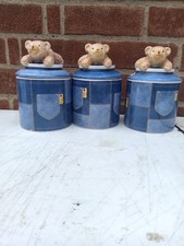 M&S Teddy Bear Ceramic Cookie Jar Biscuit Barrel Hand Painted Vintage 18cm