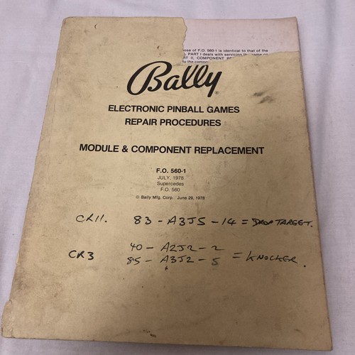 Bally pinball games repair - pinball,