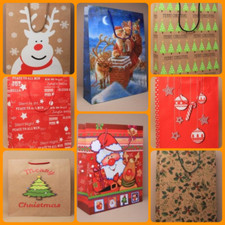 Christmas Gift Bags Santa Reindeer Merry Christmas Holly Xmas Tree Various Sizes