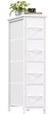 Slim Chest of Drawers with 4 Fabric Drawers, Narrow Dresser Storage Organiser fo