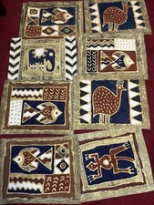 8x Handpainted Fabric African / Zimbabwean Placemats - animals tribal etc 