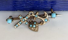 Antique Gold Plated Love, Hope & Faith Turquoise Set Bar Brooch