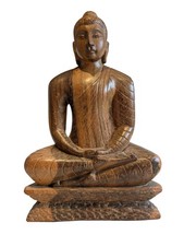 Stunning Large Vintage Hand Carved Wooden Buddha Statue Sculpture 11.5"