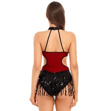 UK Women Sequin Fringe Latin Dance Leotard Jazz Tango Dresses Dancing Costume