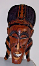 WOODEN  HANDCARVED 16in AFRICAN FACE MASK WALLHANGER OR FREE STANDING
