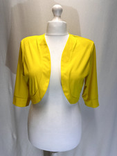 Women's Shrug UK Size 14 Yellow 100% Polyester 3/4 Sleeves Lightweight