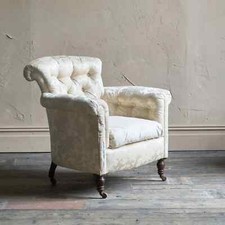 Antique Woodstock Style Tub Armchair with Sprung Seat & Rolling Legs 82 x 85 cm