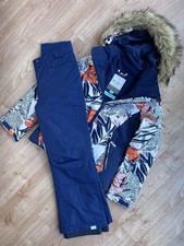 Girls Roxy Ski Jacket & Matching Backyard Snow pants, Orange/blue, Age 9-10 VGC
