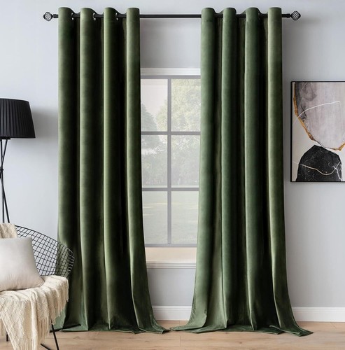 Miulee velvet curtains olive - velvet,