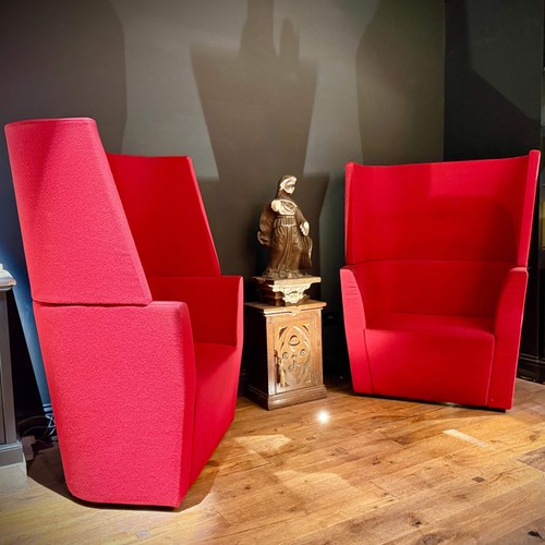Pair highback red booth chairs - highback,