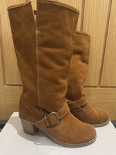 Roberto Vianni Camel Suede Mid Calf Heeled Boots - Size 7/40