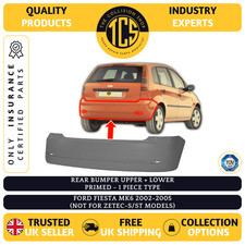 REAR BUMPER PRIMED 1 PIECE FOR FORD FIESTA MK6 2002-2005 - INSURANCE CERTIFIED