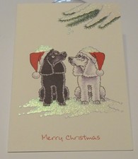 POODLE CARTOON CHRISTMAS CARD WITH MERRY CHRISTMAS MESSAGE INSIDE